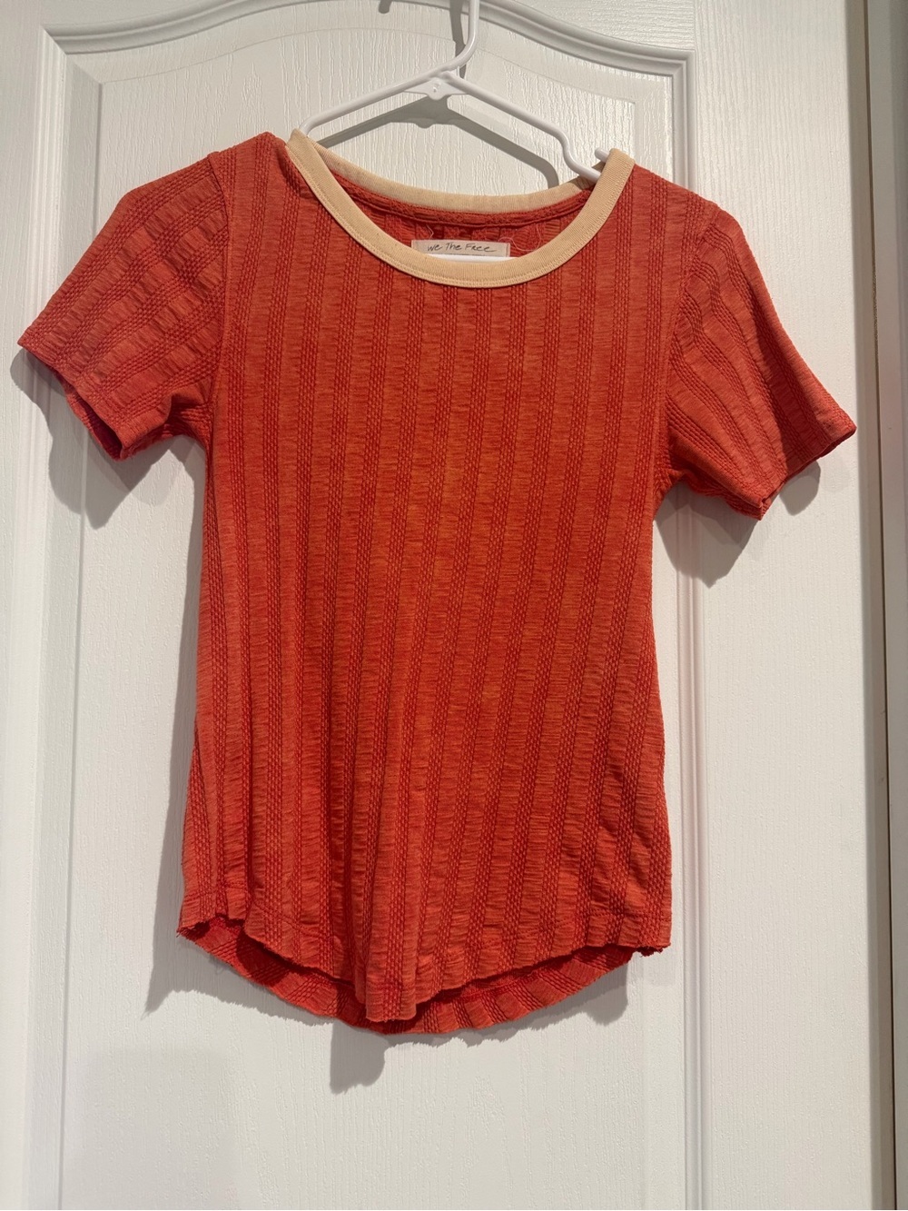 Free People Short Sleeve Ribbed Tee in Rust with Cream Trim